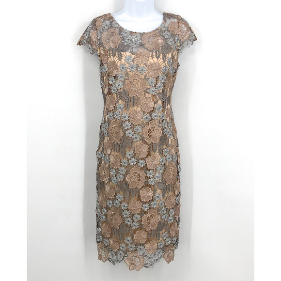XSCAPE Floral Lace Sheath Dress Size 6 Rose Gold Short Sleeve Boat Neck NWOT - Picture 5 of 11